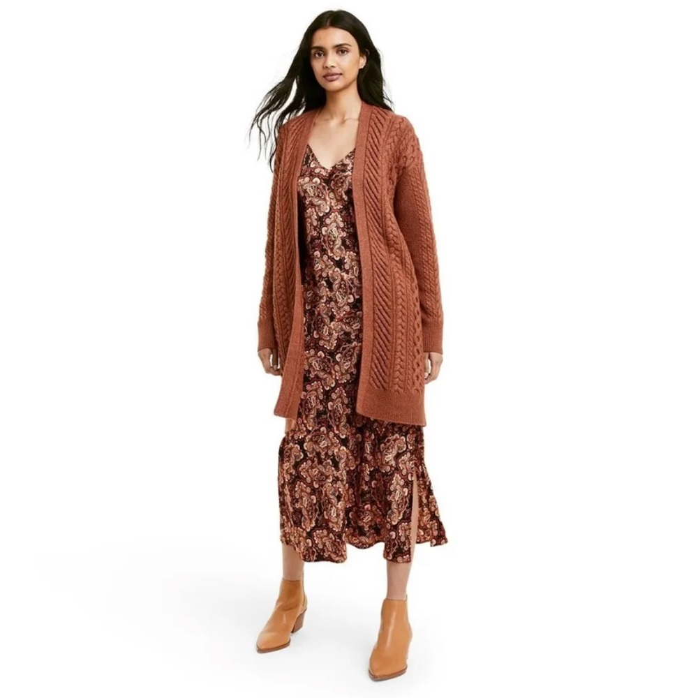 Nili Lotan Brown Cable Knit Cardigan